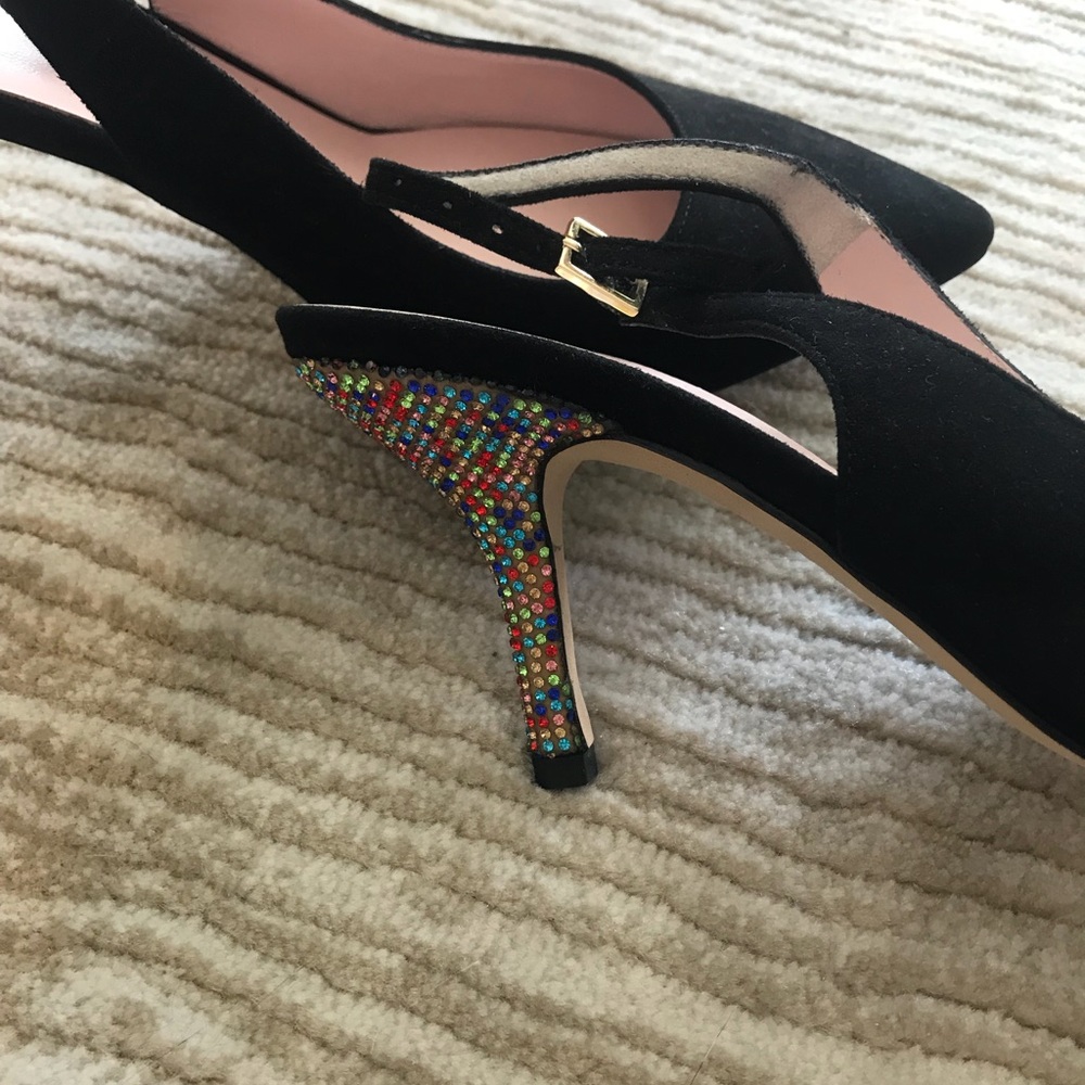 Kate Spade sparkle heel black suede sandal heel
